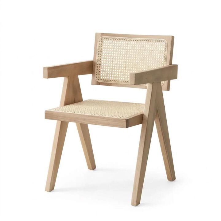 Eveleth Rattan Dining Chair with Solid Wood Frame