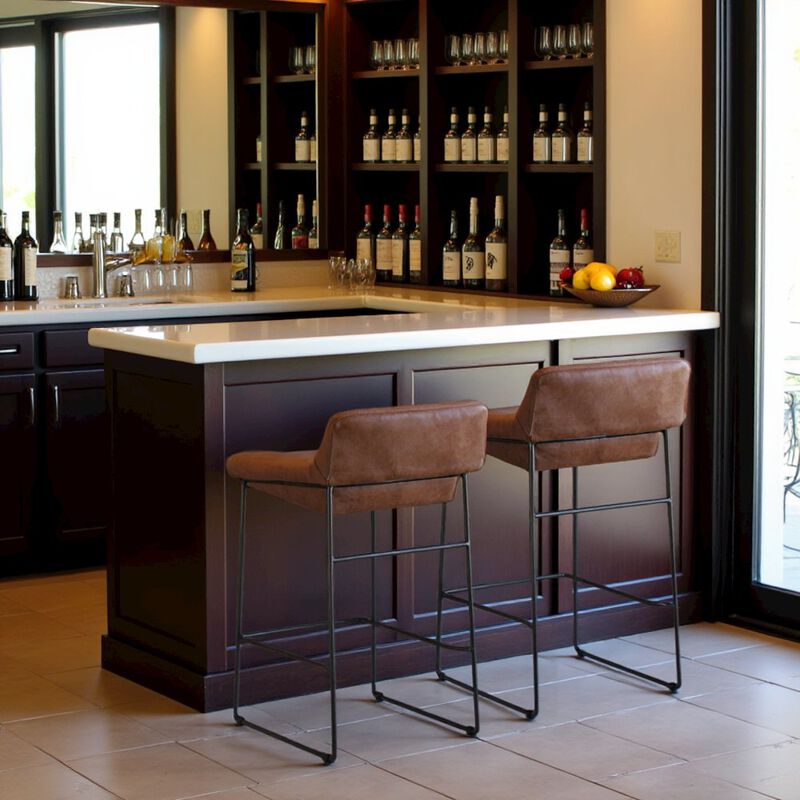 Starlight Canyon Home Brown Bar Stools Set of 2 Faux Leather Seating with Iron Frame Design image number 7