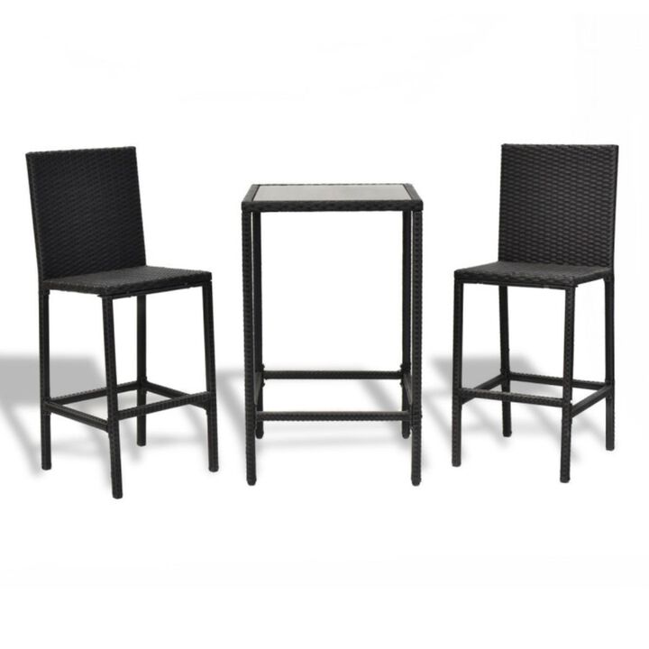 Hivvago 3 Pieces Rattan Outdoor Dining Table and Barstools Set
