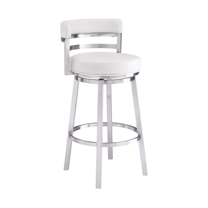 Madrid  Counter Height Swivel White Faux Leather and Brushed Stainless Steel Bar Stool image number 1