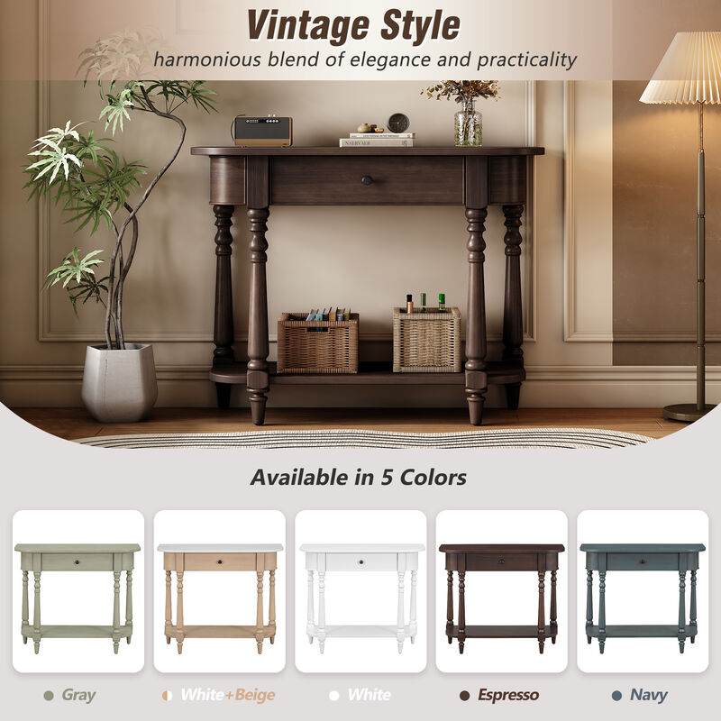 Whisen 36" Narrow Console Table with Drawer & Shelf, Solid Wood MDF, Retro Entryway Table for Living Room Hallway image number 6