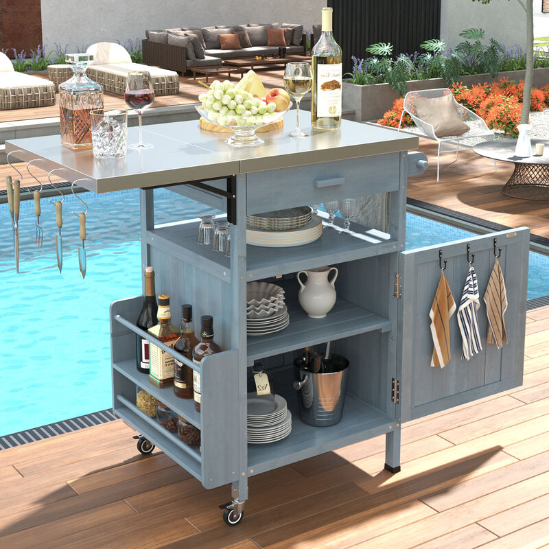 Merax Outdoor Grill Cart Kitchen Island with Stainless Steel Top