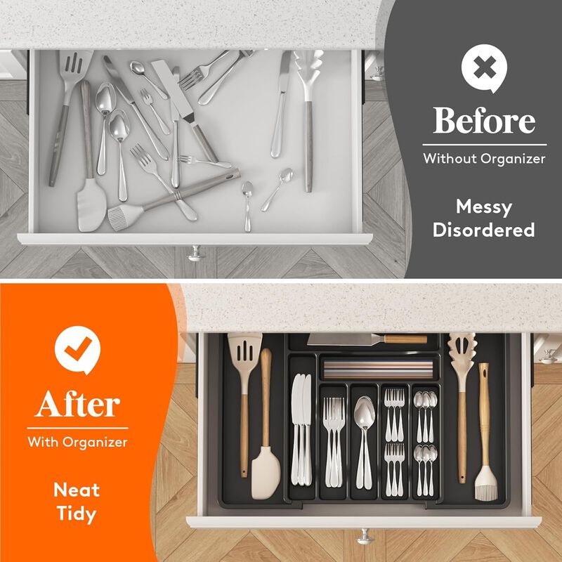 Expandable Drawer Organizer Utensil Tray Adjustable Storage Flatware and Cutlery image number 5