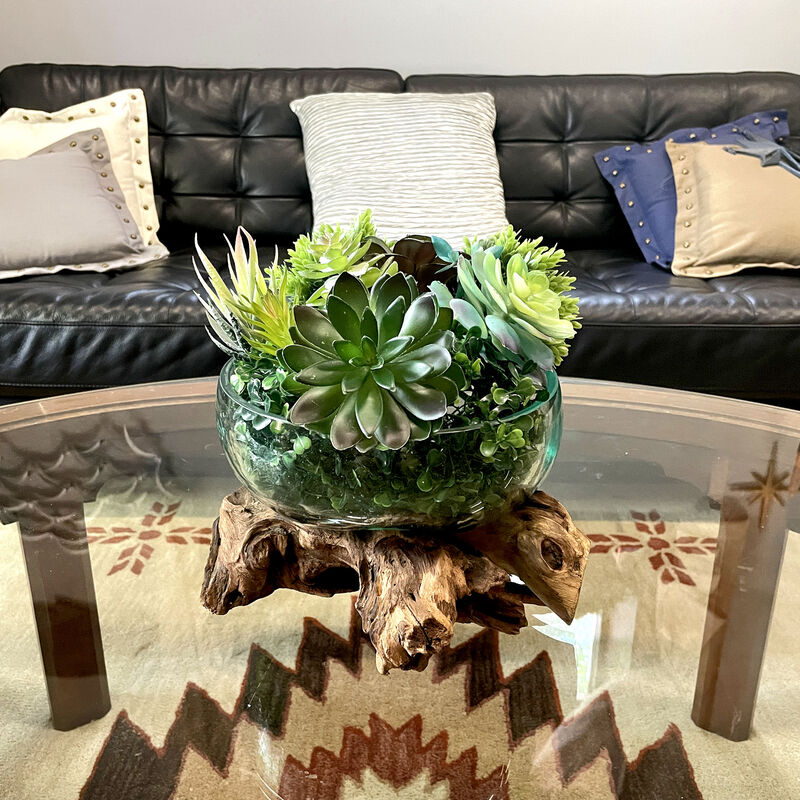 Molten Glass Bowl on Driftwood 10" Hand Blown Decorative Centerpiece Planter image number 6