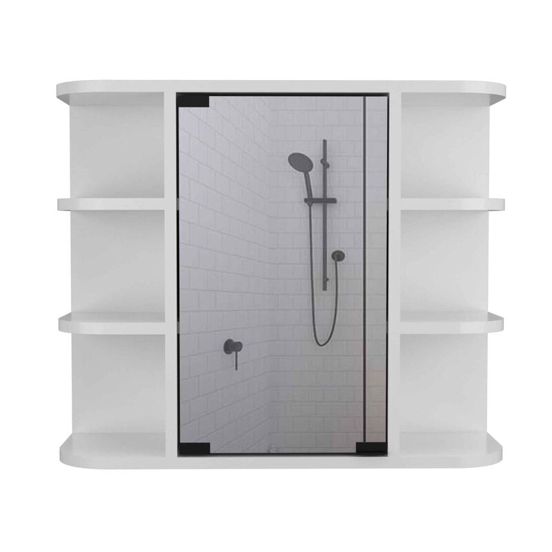 Milan Medicine Cabinet, Six External Shelves Mirror, Three Internal Shelves -Light Gray