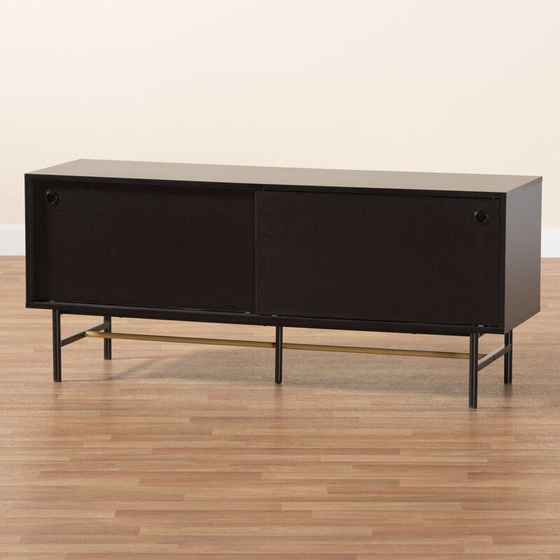 Baxton Studio Truett Dark Brown Finished Wood and Two-Tone Black and Gold Metal TV Stand