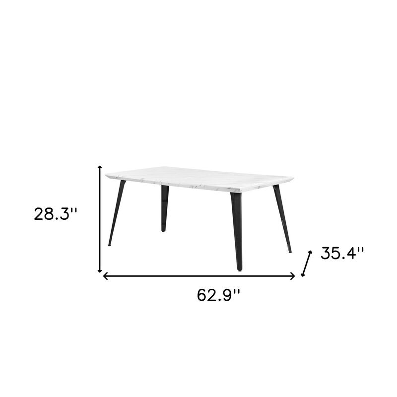 HomeRoots 63" White and Black Faux Marble and Metal Dining Table