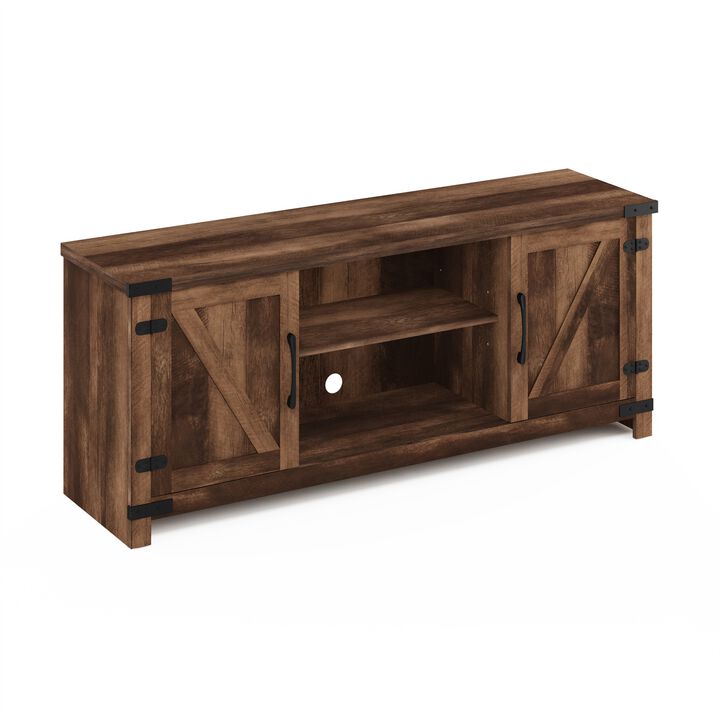 Furinno Furinno Jensen Farmhouse TV Cabinet with Barn Door for TV up to 70 Inch, Rustic Brown