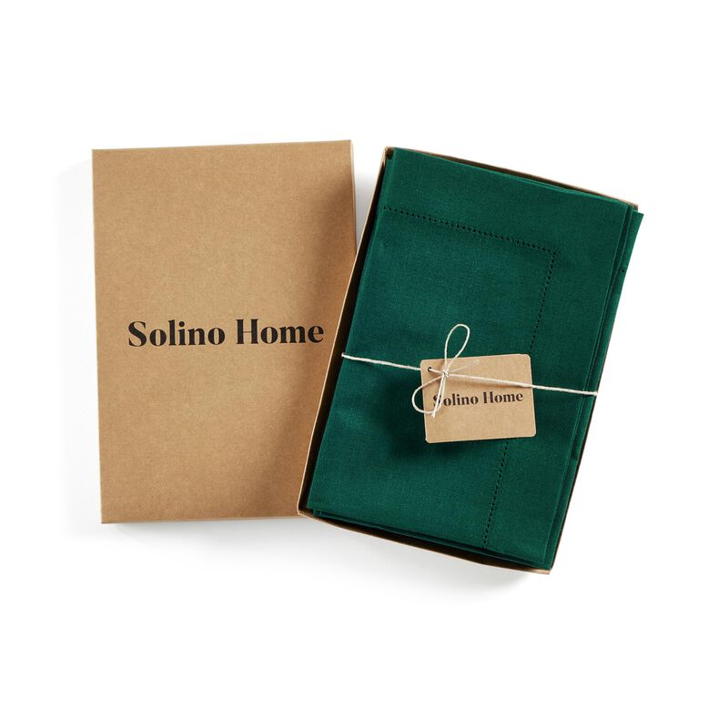 Solino Home 100% Pure Linen Dinner Napkins Set of 4 - Medium Weight Hemstitch