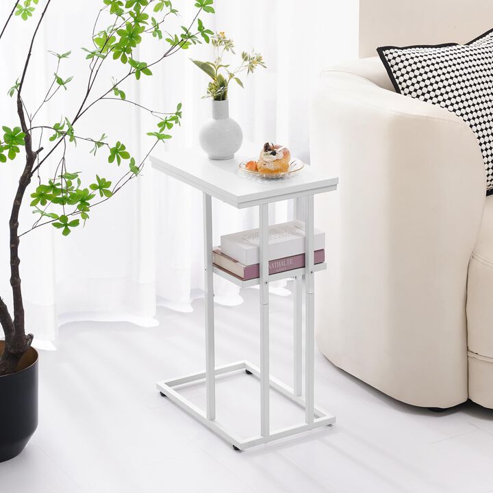 Yoobure C Shaped End Table, Side Table for Couch and Bed, Small Side Table for Small Spaces, Living Room, Bedroom, Rustic Snack