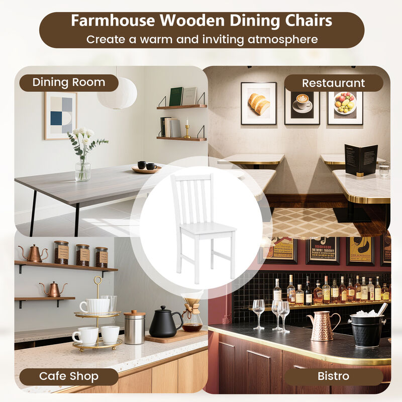 Set of 2 Rustic Wooden Kitchen Dining Chairs with Slat Tilt Backrest-White image number 7