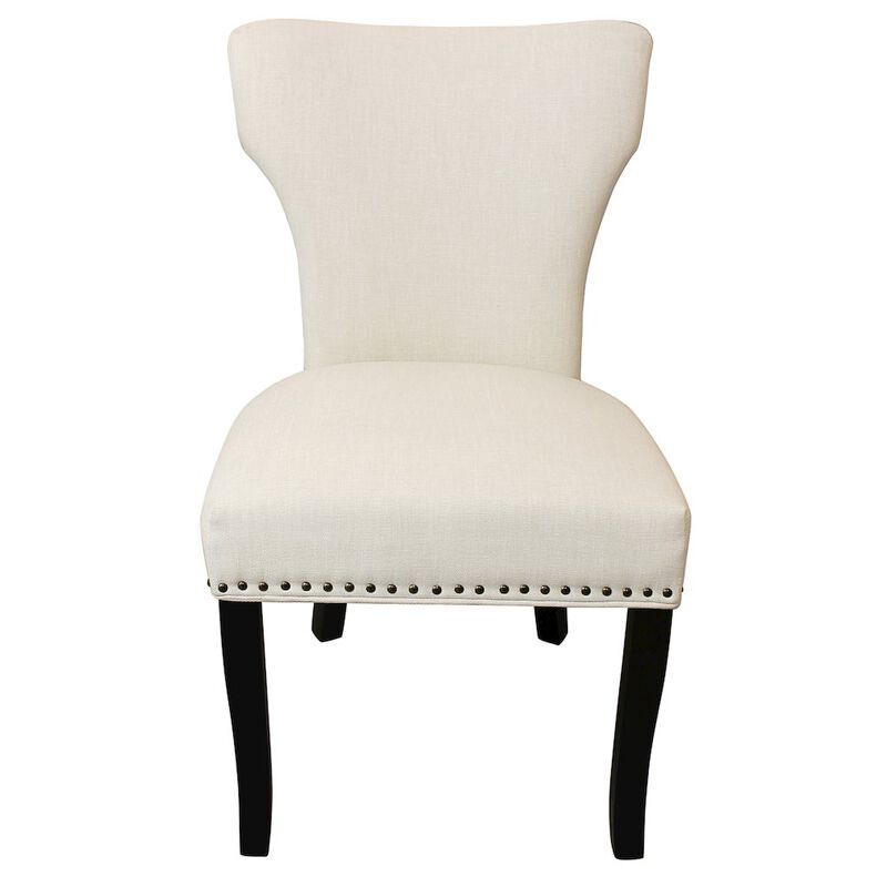 Jill Linen Fabric Side Chair Ivory with Antique Brown - Set of 2