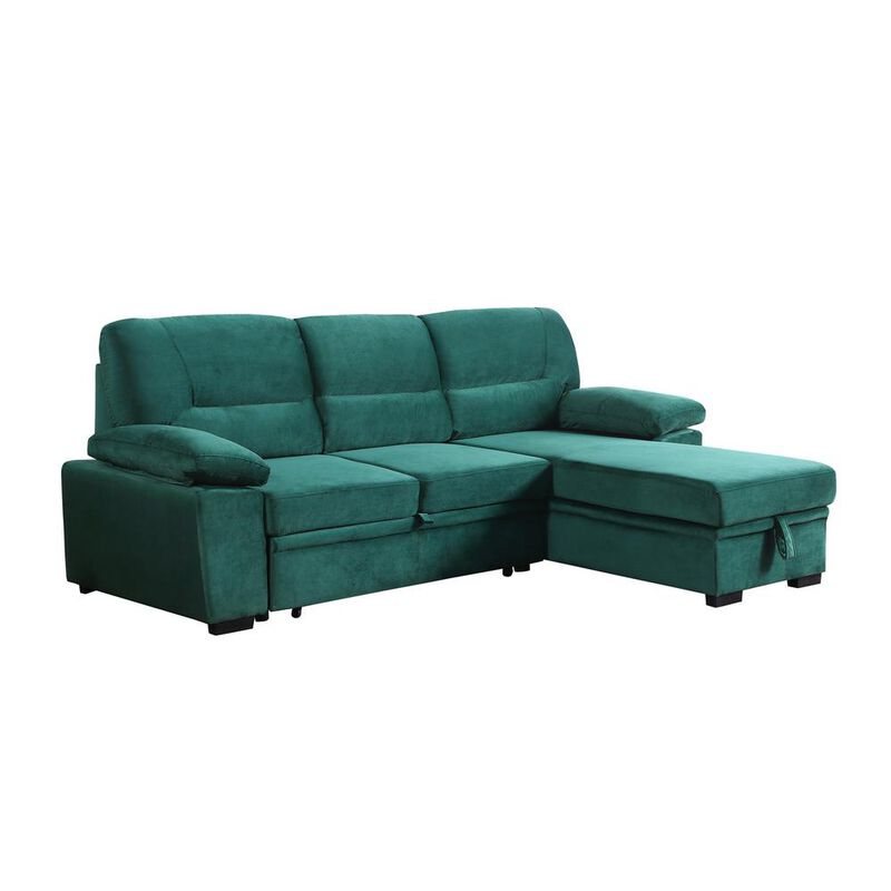Lilola Home Kipling Green Woven Fabric Reversible Sleeper Sectional Sofa Chaise