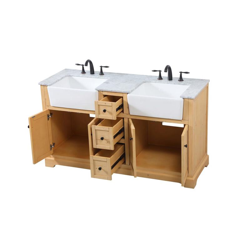 Elegant Kitchen and Bath 60 inch double bathroom vanity in natural wood