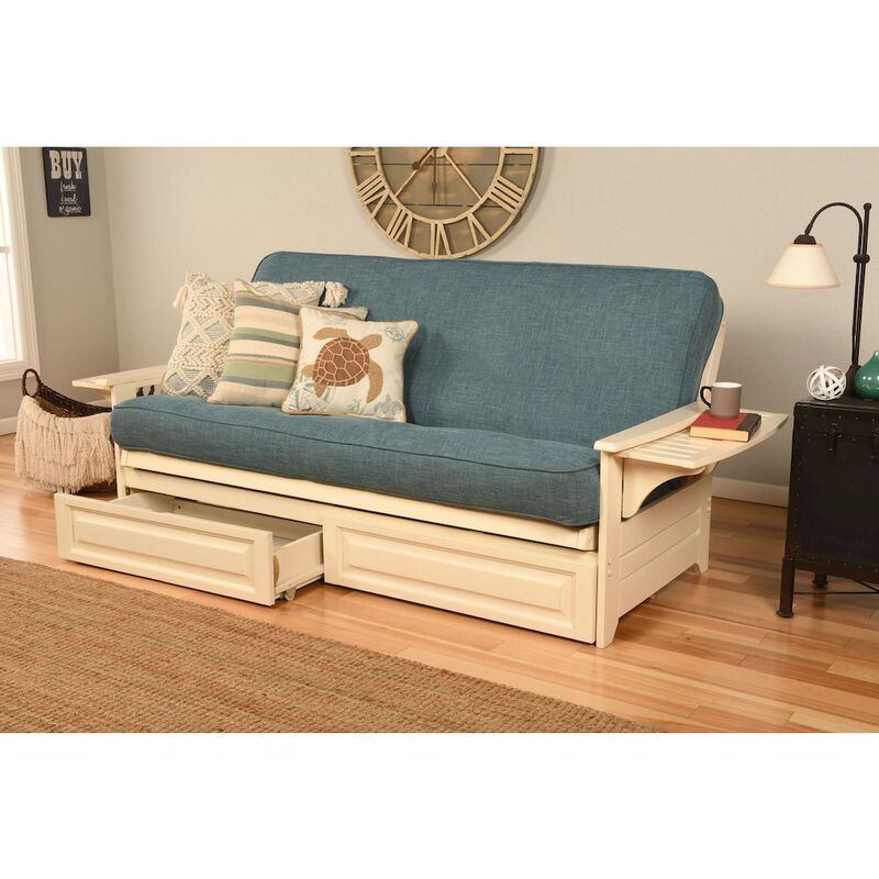 Phoenix Frame-Antique White Finish-Linen Aqua Mattress-Storage Drawers image number 1