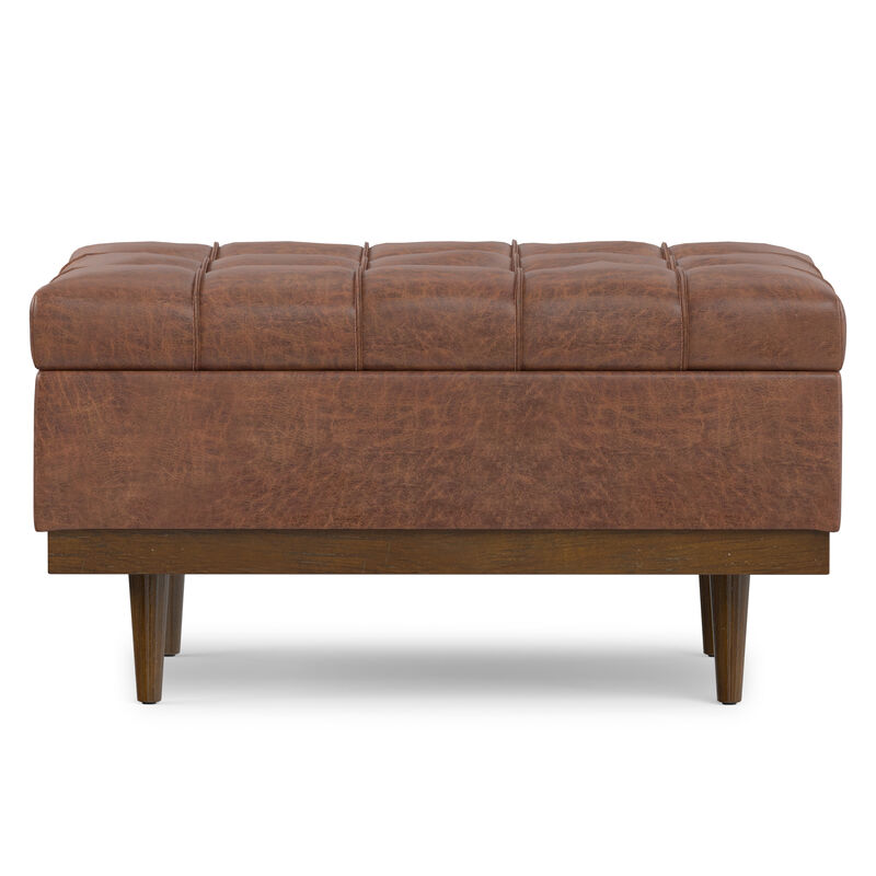 Mariah 34 inch Wide Contemporary Rectangle Coffee Table Storage Ottoman in Distressed Saddle Brown  Vegan Faux Leather, Assembled image number 6