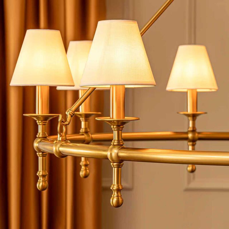 47'' 9-Light Extra Large Vintage Brass Chandelier with White Fabric Shades For Dining Room or Living Room image number 3