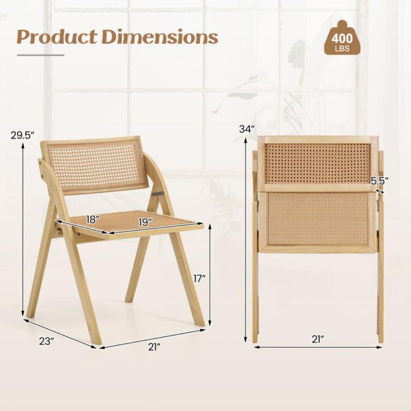 Hivvago Foldable Dining Chairs Set of 2 with Woven Rattan Backrest