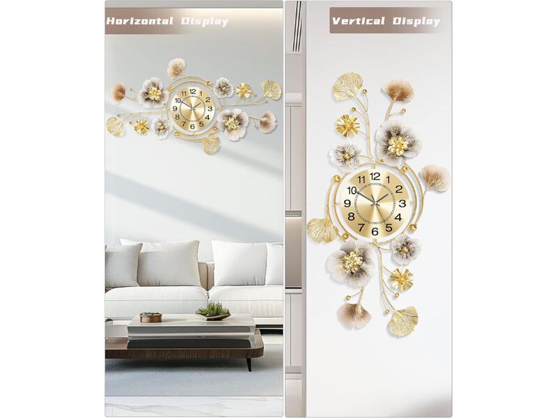 33" x 18" 3D Retro Metal Wall Clock - Silent Ginkgo Leaf Design for Living Room & Office Decor image number 1