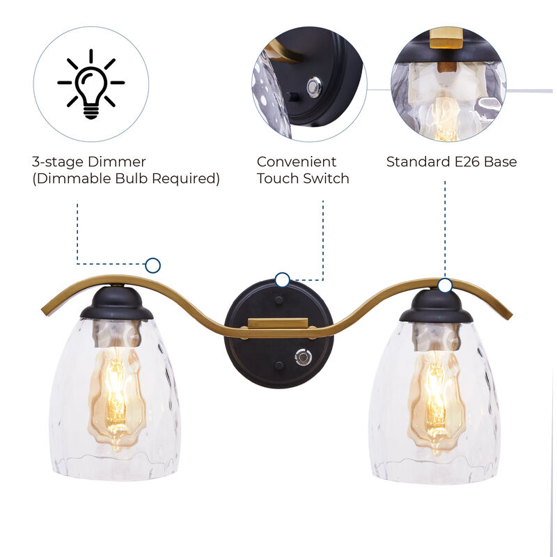 Heidi 2-Light Bathroom Vanity Wall Sconce Light with 3-Stage Touch Dimmer image number 2