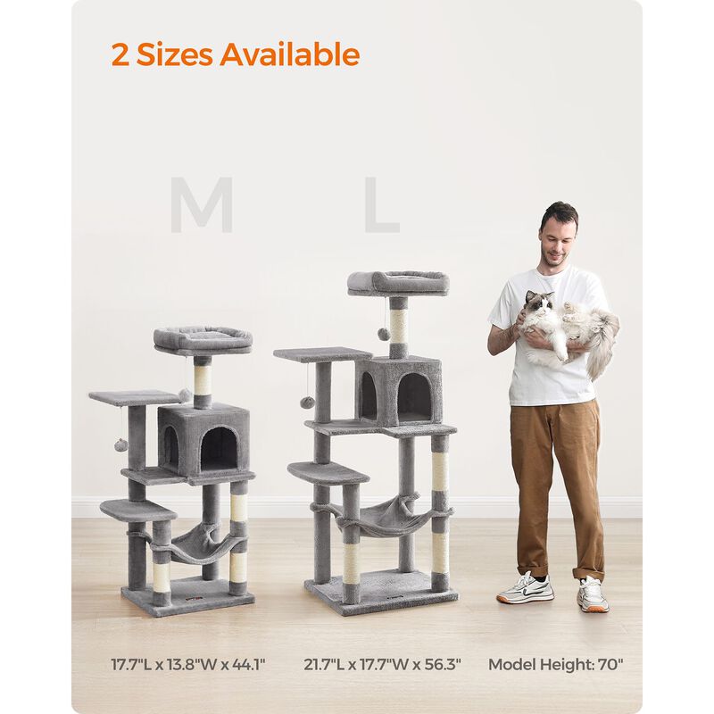 Cat Condo with Scratching Posts - Cat Tower with Hammock, Plush Perch, and Activity Center