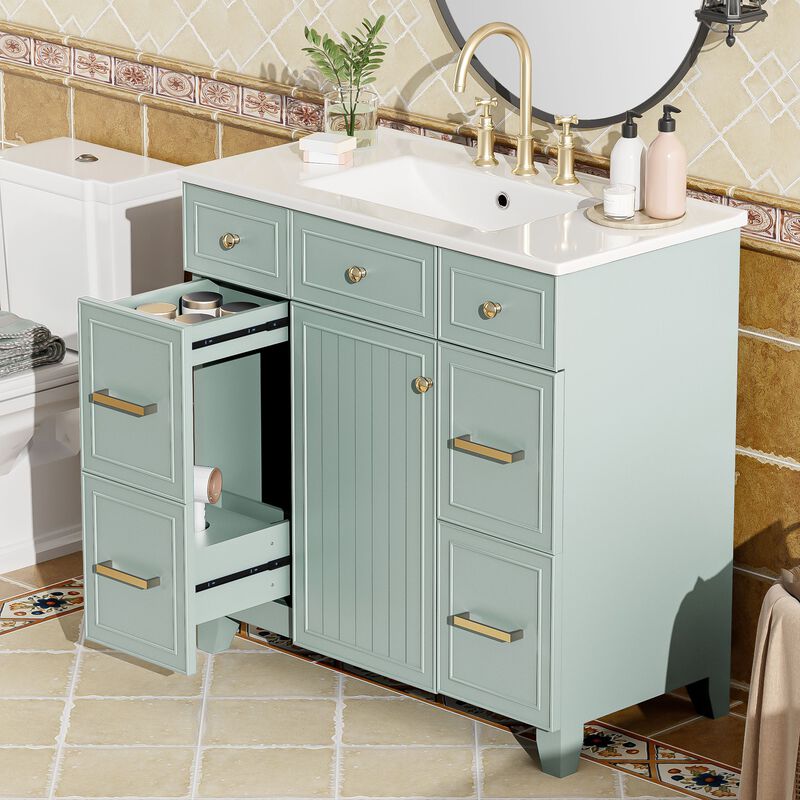 Whisen 36 in. Bathroom Storage Cabinet Bathroom Vanity with Resin Sink, Soft Closing Door and Drawer