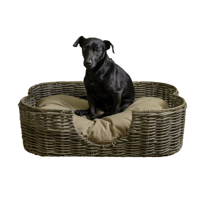 Scallop Tropical Handwoven Rattan Dog Bed with Machine Washable Cushion