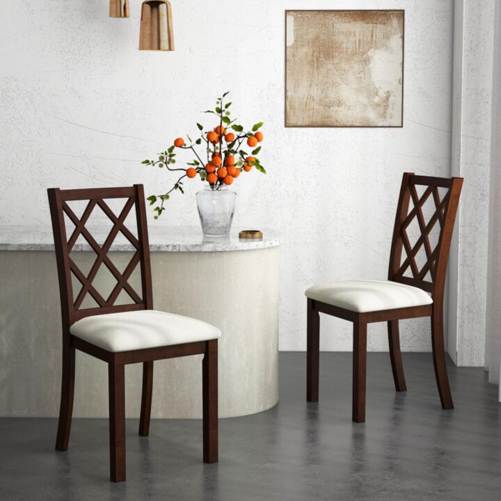 Hivvago Dining Chair Set of 2 Wood Kitchen Chairs with Upholstered Seat Cushion and Rubber Wood Legs-Brown