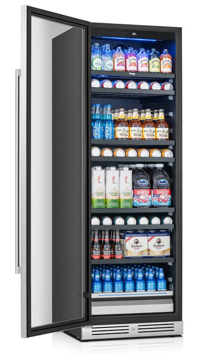 24 inch Beverage Refrigerator fridge,Freestanding or Built-In 373 Cans Beverage cooler with Glass Door for Home,Bar