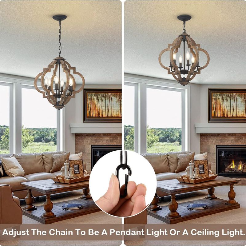 ELEMENT ACE 6-Light Rustic Farmhouse Geometric Orb Chandelier Hanging Pendant Light Fixture for Dining Room Kitchen Island Bedroom Entryway Living Room image number 4