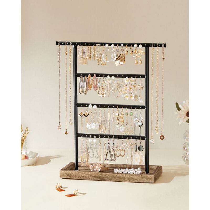 4-Tier Jewelry Stand with Tray Elegant Display for Necklaces, Earrings, and More