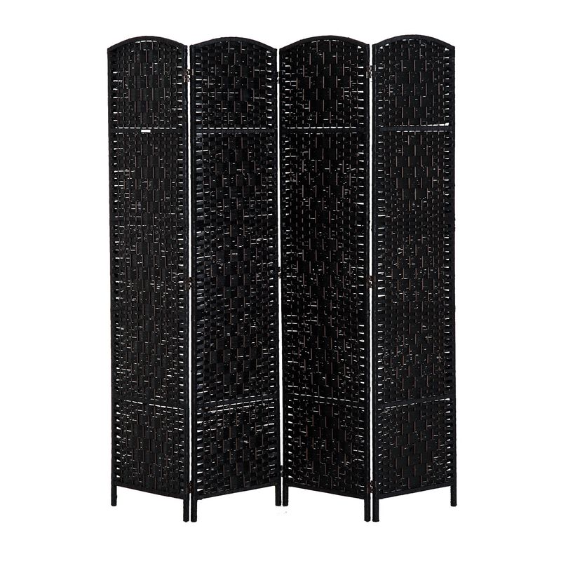 Black Room Divider: 6' Tall Wicker Weave 4-Panel Wall Divider