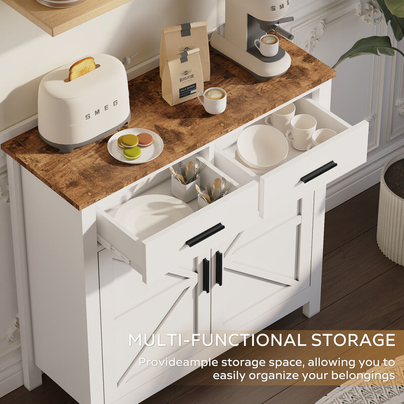 TATEUS Modern Farmhouse Buffet Cabinet - 2 Drawers 2 Doors Storage