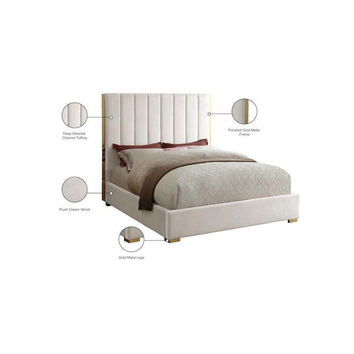 Meridian Furniture Becca Cream Velvet King Bed