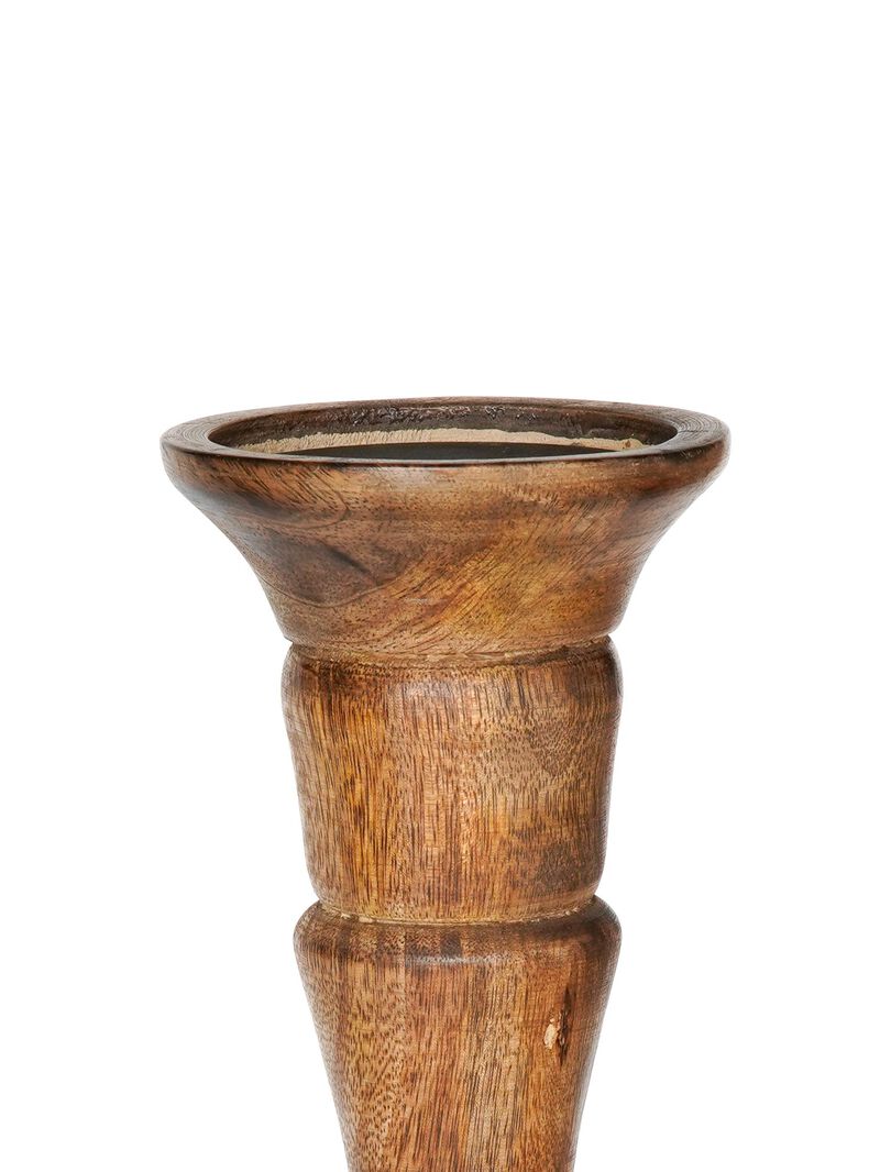 Traditional Medium Burnt Eco-friendly Handmade Mango Wood Set Of One 12" Pillar Candle Holder