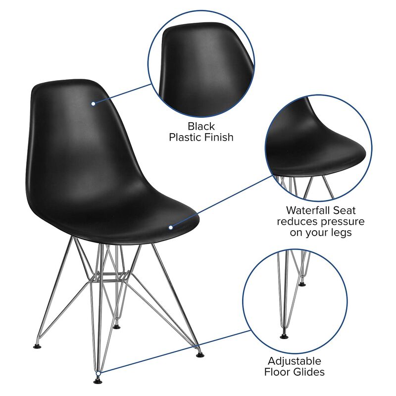 Flash Furniture Elon Series Black Plastic Chair with Chrome Base