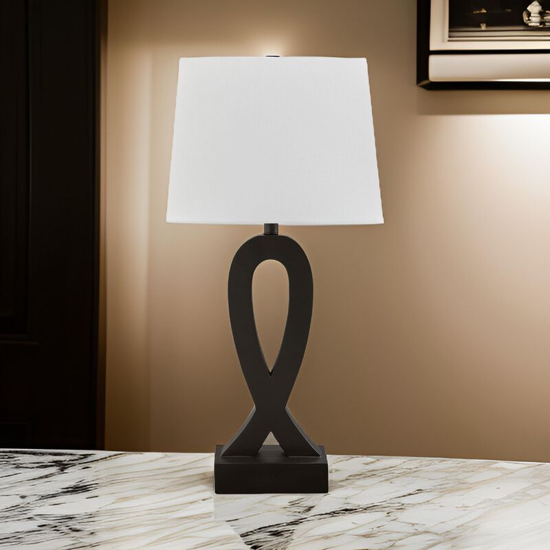 29 Inch Table Lamp Set of 2, Black Sculptural Solid Base, Empire Hardback - Benzara