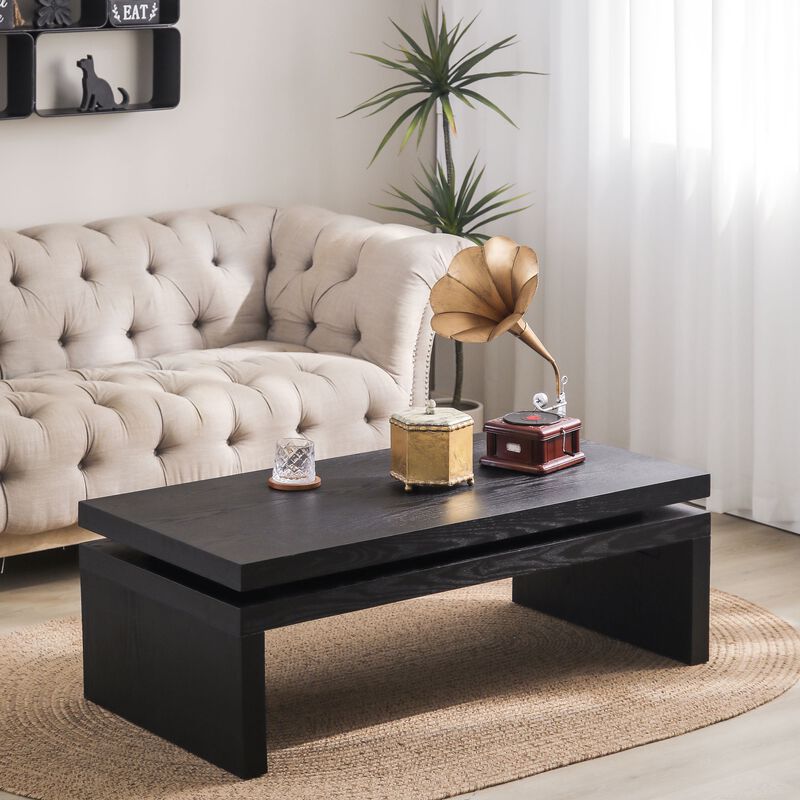 Rustic Farmhouse Rectangular Coffee Table with Floating Tabletop Design, Wooden Living Room Table image number 1