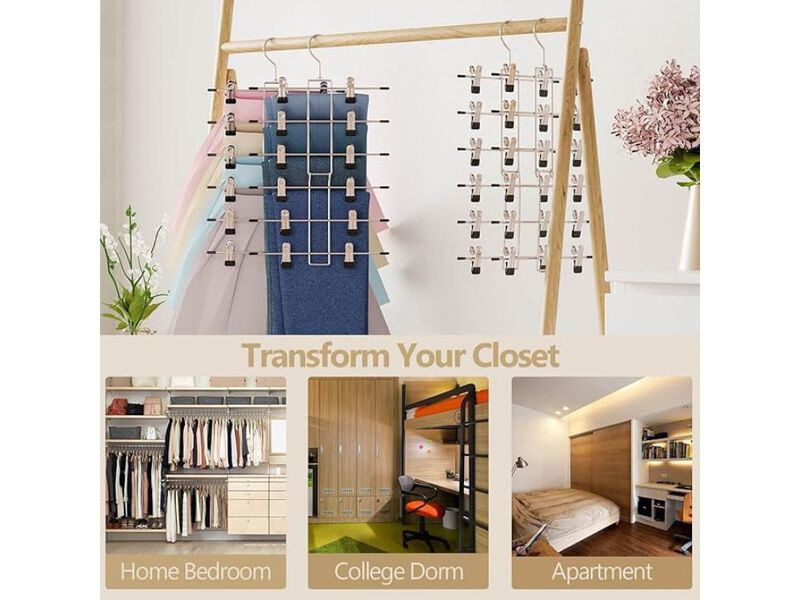 Pants Hangers With Clips,Space Saving Hanging Closet Organizer image number 2