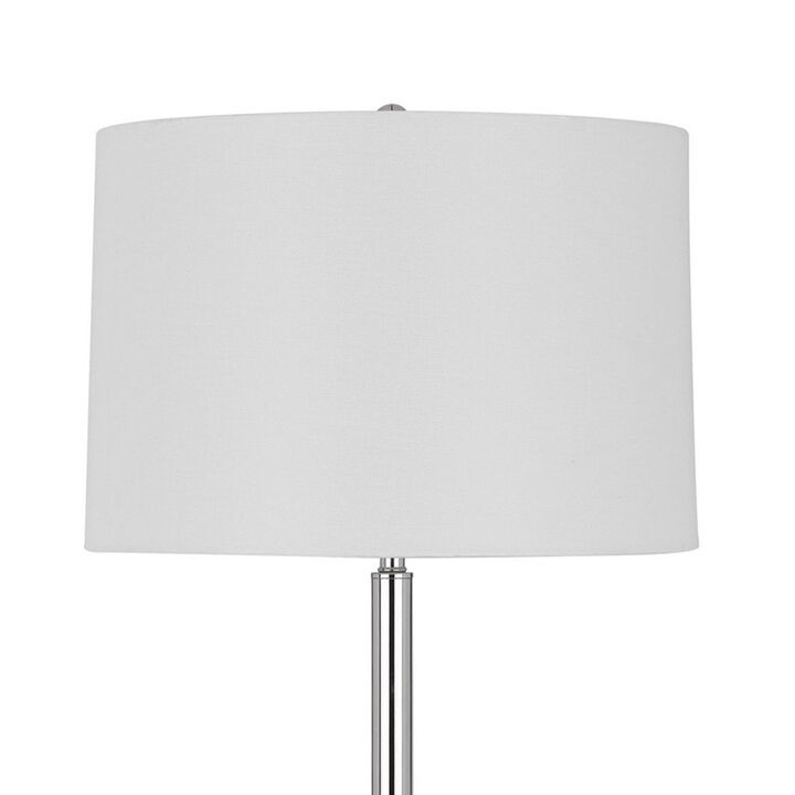 Charlie 61 Inch Modern Floor Lamp, Wood Table, 1 USB, Glossy, White, Brown - Benzara