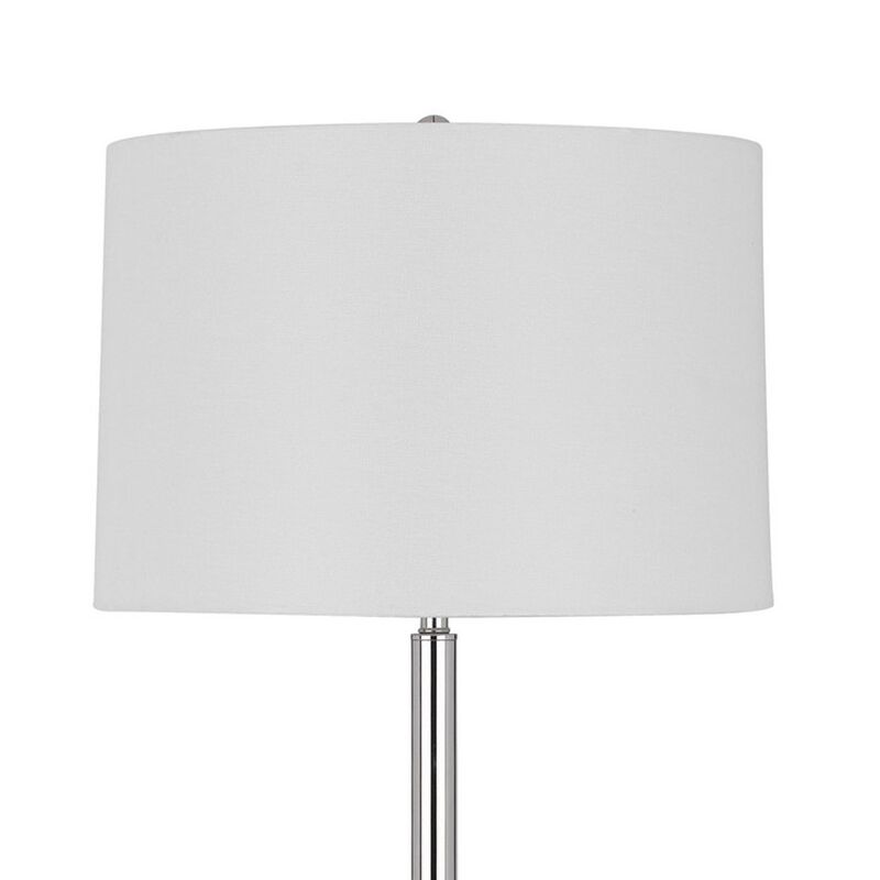 Charlie 61 Inch Modern Floor Lamp, Wood Table, 1 USB, Glossy, White, Brown - Benzara