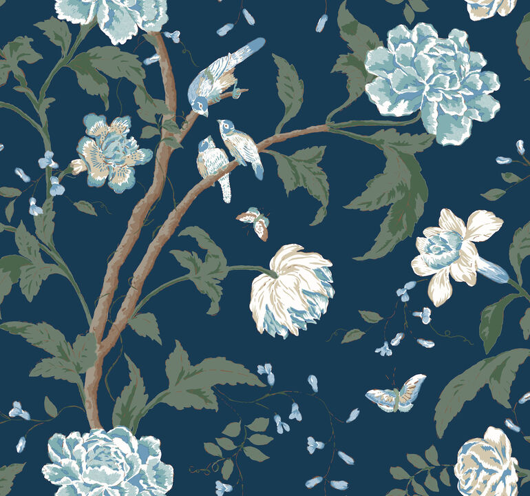 Teahouse Floral Navy Wallpaper
