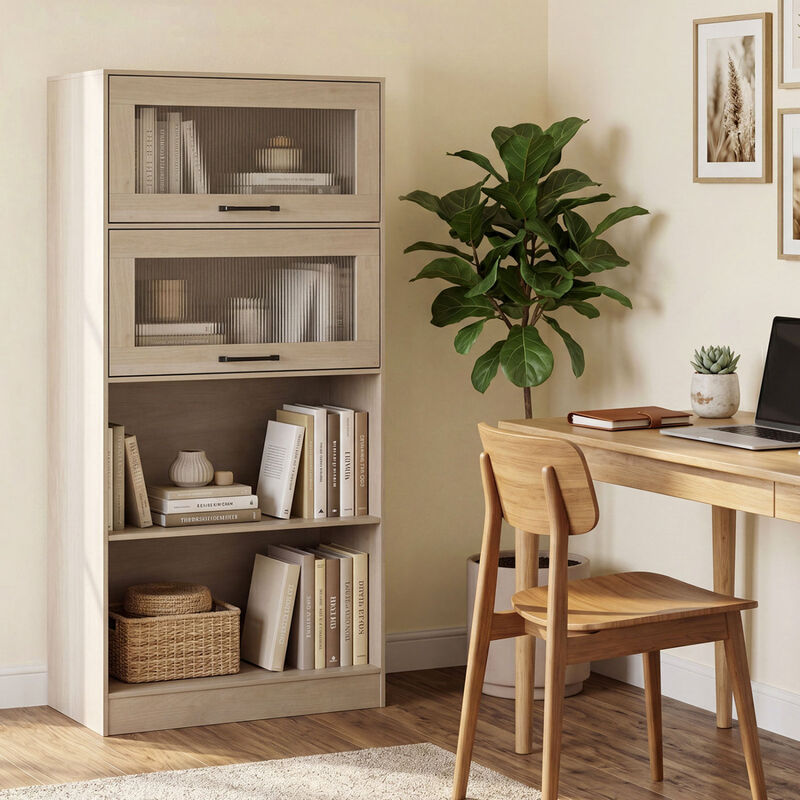 4-Tier Bookcase with Storage Cabinets and Open Compartments image number 3