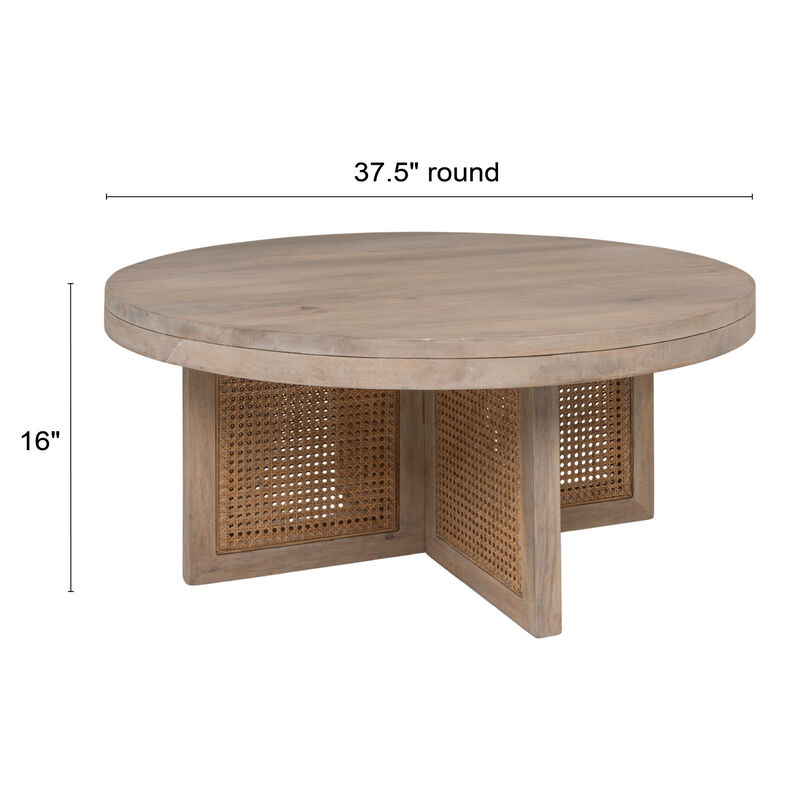 Mango Wood & Cane Round Coffee Table image number 2
