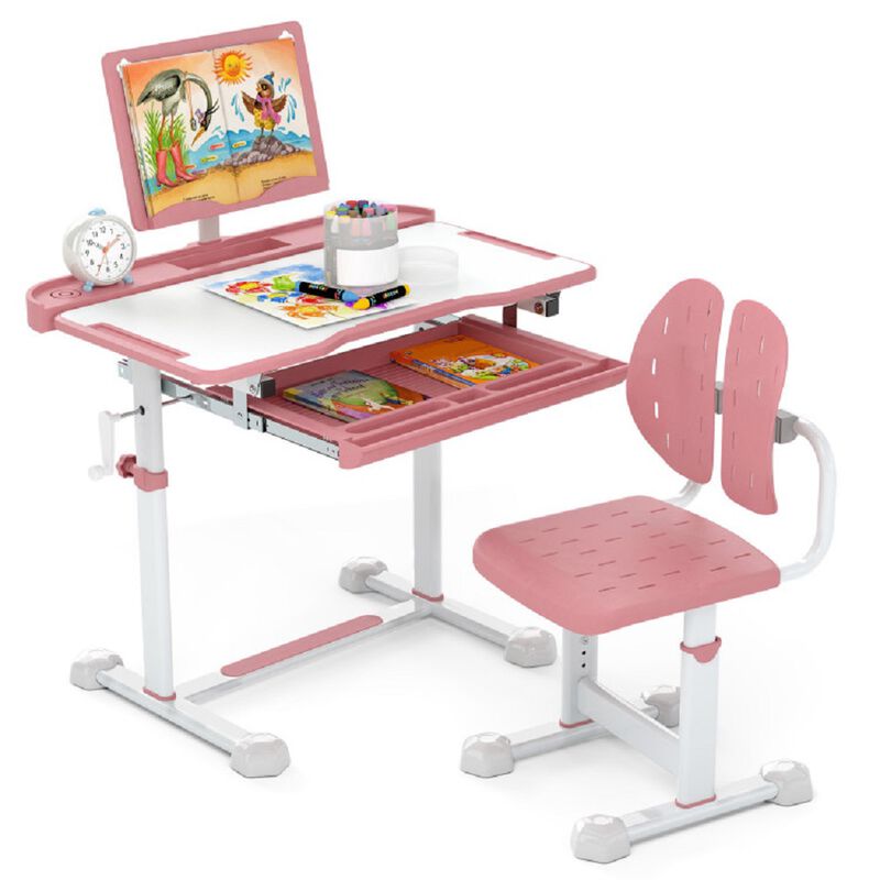 Kids Adjustable Study Desk and Chair with Tilt Top & Book Holder image number 4