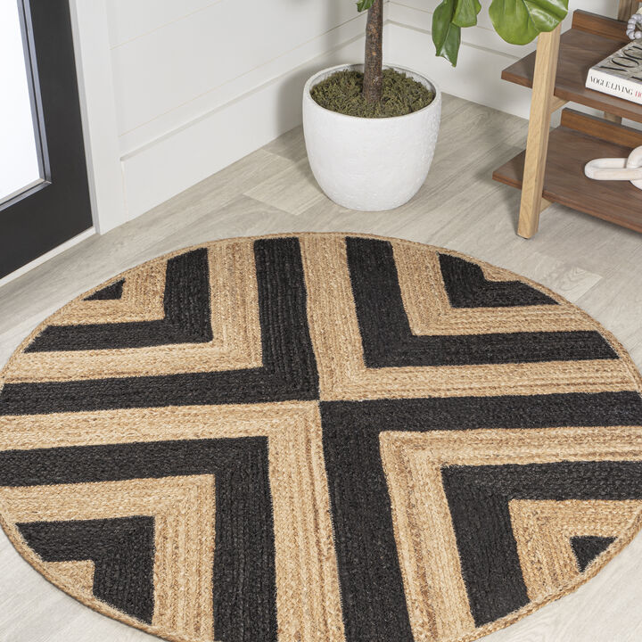 Piper Two Tone Chevron Round Jute Round Area Rug