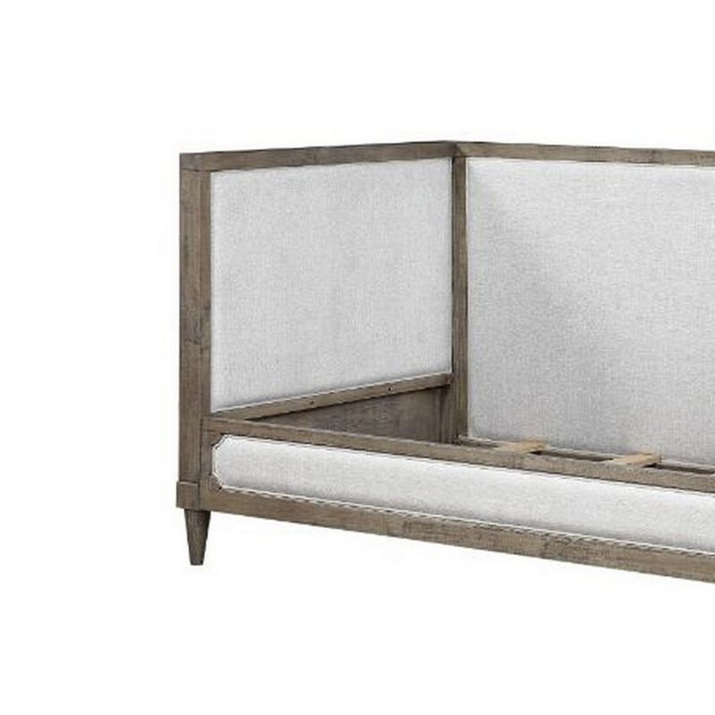 Daybed with Fabric Upholstery and Carvings, Weathered Brown image number 3