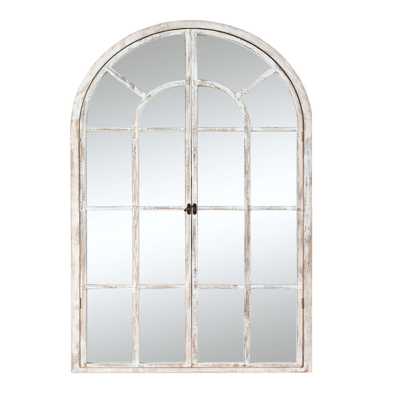 HomeRoots 36" White Solid Wood Arch Framed Accent Mirror image number 2
