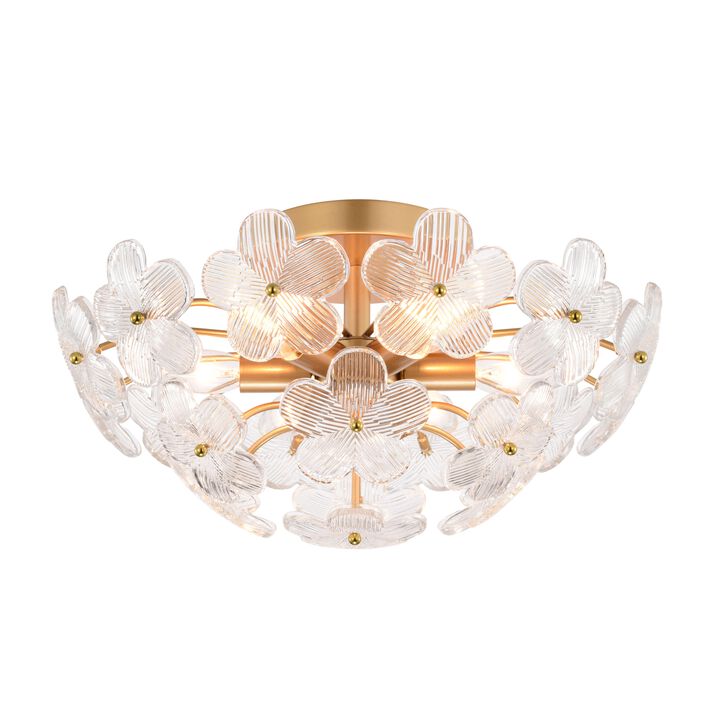 Coral Glossy Brass Modern 6-Light 17.7" Glam Clear Glass Flower Crystal Flush Mount