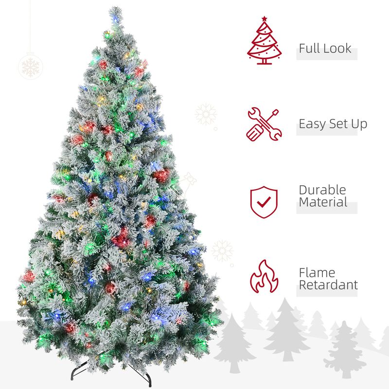 7.5ft Tall Prelit Artificial Christmas Tree Holiday Decor with 1149 Snow Flocked Branches